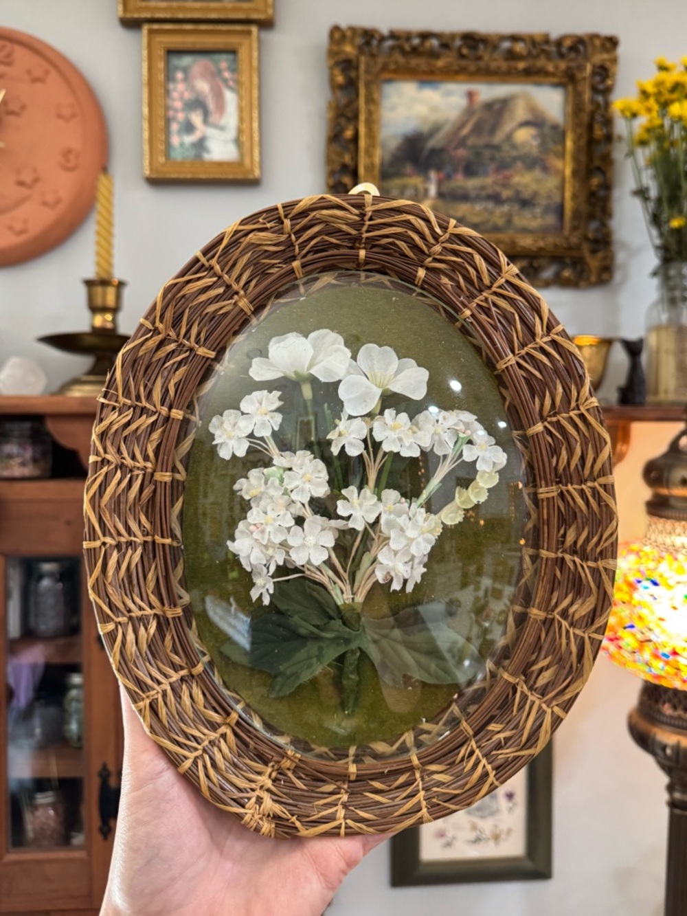 Vintage Faux Floral Bubble Glass Wall Accent